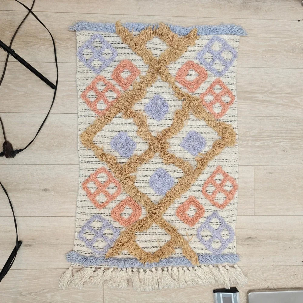 Urban Outfitters Tapestry Cream Multi Tufted Geometric Tassel Boho Aesthetic